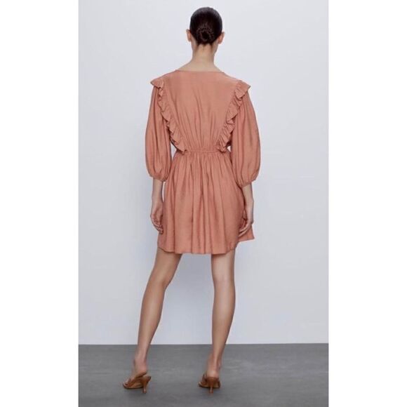 ZARA Blogger’s Favorite Marsala Lace Guipure Ruffled Balloon Sleeve Mini Dress - Picture 3 of 16